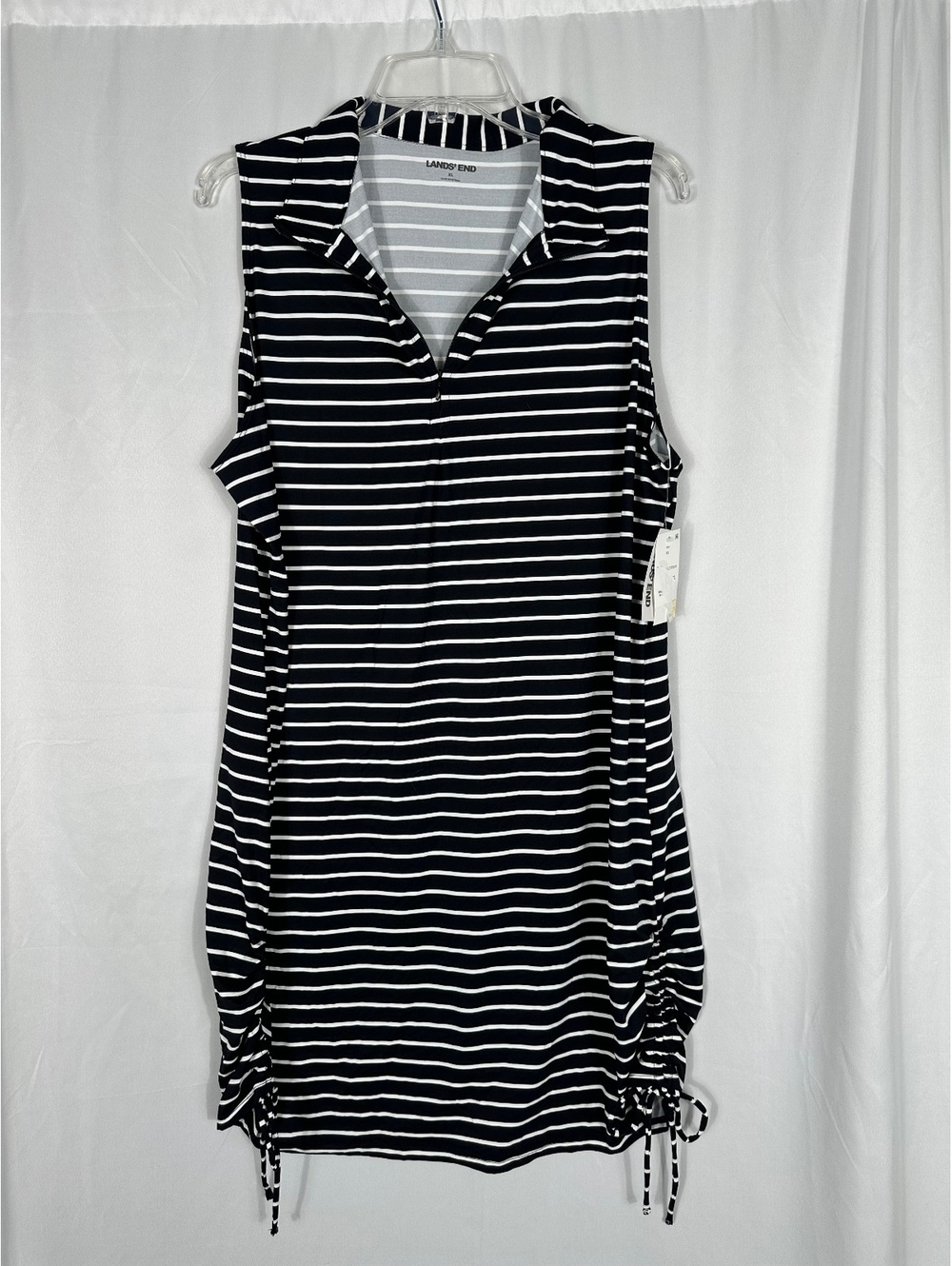 Lands' End Women's XL Black and White Striped Sleeveless Dress XL